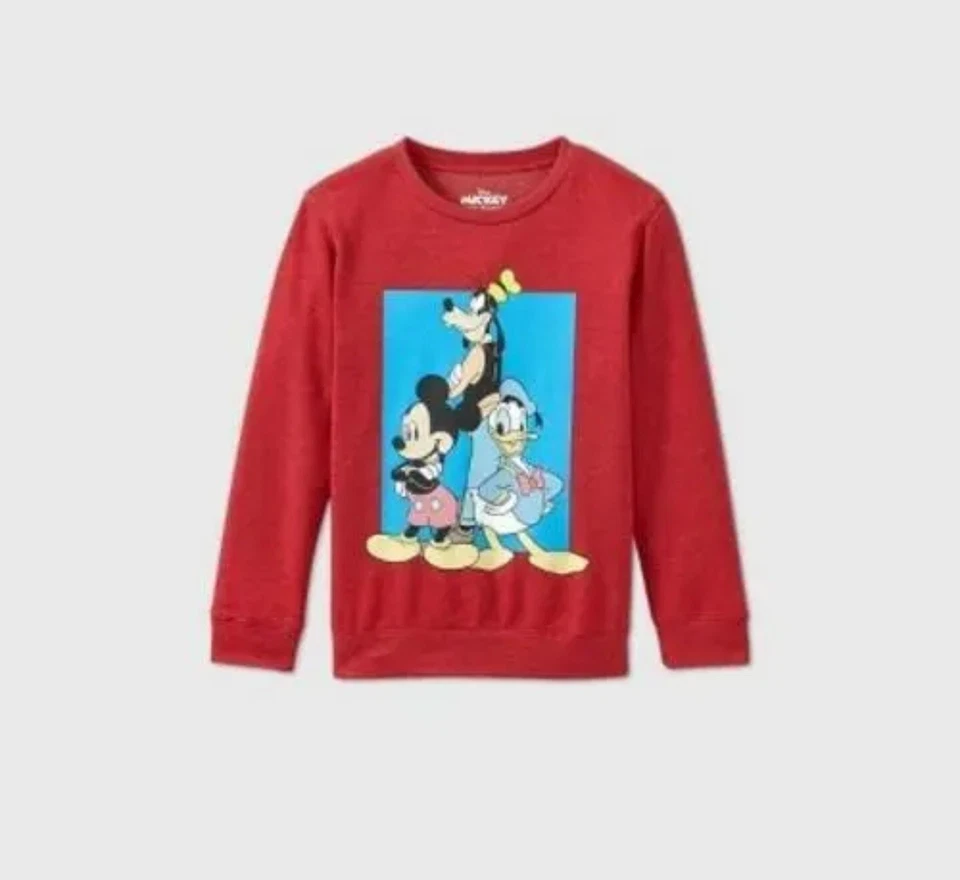 Youth Disney Mickey and Friends Long Sleeve Crew Neck Sweatshirt Red Medium