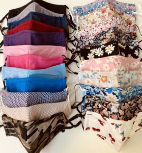 Reusable Cloth Face Mask With Nose wire Adjustable Ear Loops, Filter Pocket, USA - Picture 1 of 56