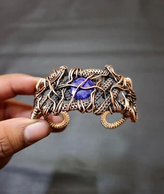 Граненый синий сапфир меди манжеты браслет медная проволока обернутый браслет ювелирное изделие - Изображение 1 из 4