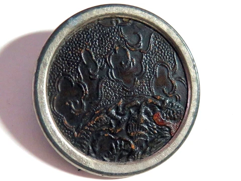 Antique Pressed & Dyed Leather Button - Oriental Design Cover