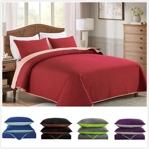 Reversible Quilt Set 3-Piece Queen King Size with Pillow Shams for All Season - Picture 1 of 37