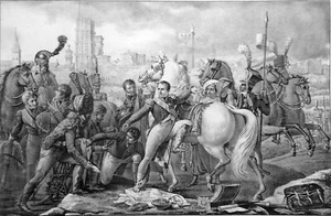 NAPOLEON 1. VERWUNDETER vor REGENSBURG - Gravur 19. Jh. (von Gautherot - Versailles) - Bild 1 von 2