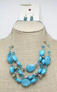 Hermoso conjunto de pendientes de collar multi hebra con cuentas azules y plateadas #N2622 - Imagen 1 de 1