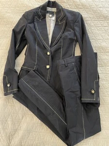 JUST CAVALLI Made in Italy Contrast Stitch Pinstripe Peak Lapel Boot Leg Suit 38 - Picture 1 of 11