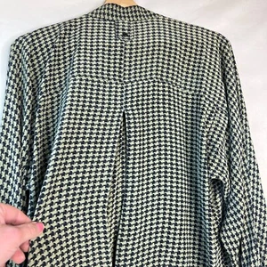 Vintage Sz 12 100% Silk Houndstooth Doolman Sleeve Old Money 90s Blouse Office - Picture 1 of 12