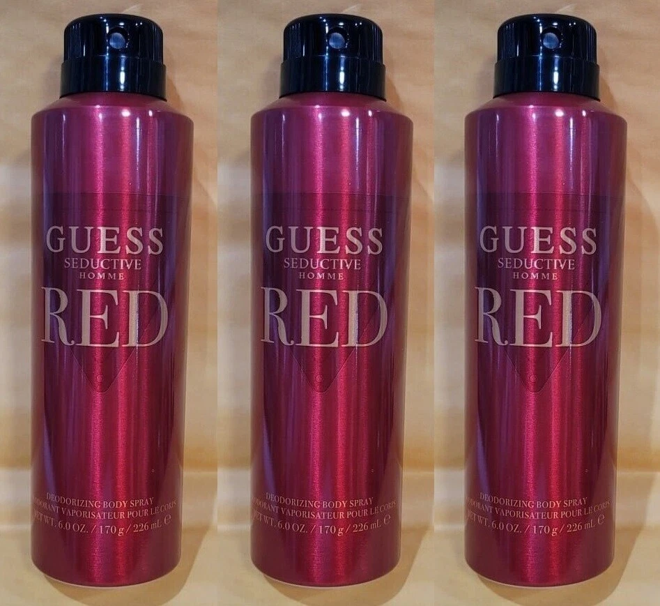 УПАКОВКА ИЗ 3* GUESS СОБЛАЗНИТЕЛЬНЫЙ HOMME КРАСНЫЙ для мужчин дезодорирующий спрей для тела 6,0 унций 226 мл - Изображение 1 из 1