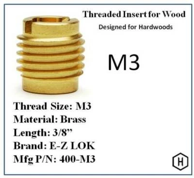 E-Z Lok P/N 400-M3, M3 Threaded Brass Insert For Wood  (10 Pieces)  - Image 1 of 3