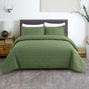 3 Piece Quilted Comforter Queen King Size Ultra Soft Coverlet Embossed Bedspread - Picture 1 of 33