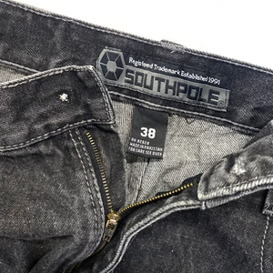 Vtg SOUTHPOLE 4180 Jeans Mens Black Dark Wash Y2K Baggy Skater Streetwear 38x31 - Picture 1 of 11