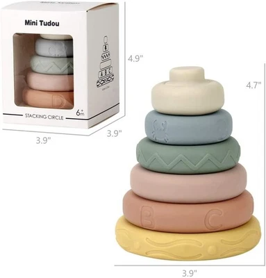 6Pcs Baby Blocks Stack Rings Stacker Early Educational Teething & Squeezing Toys - Image 1 of 4