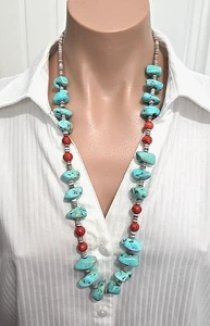 Collar de cuentas de ostra Heishi turquesa nativa americana del suroeste de colección 28'L - Imagen 1 de 6