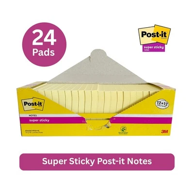 Post-it Super Sticky Notes 76x76 Canary Yellow (Pack of 24 Pads) Open Box Unused