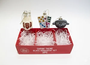 Tinsel and Elves - 3 Piece  Caribe Theme Glass Ornament Set  - NEW - Picture 1 of 3