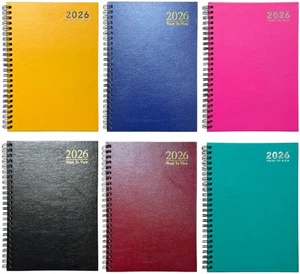 2026 A5 Week To View Diary Spiral Hardback Full Year Planner Desk Wiro Organiser - Picture 1 of 22