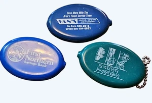 3 Vintage Werbung Souvenir Münzgeldbörsen Lot Wisconsin South Dakota blau grün - Bild 1 von 2