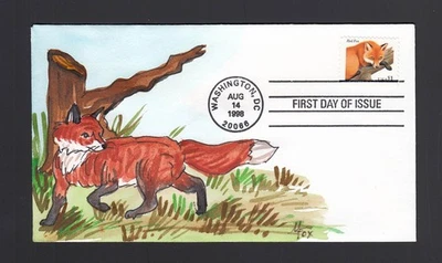 FDC: #3036 1998 3 $1,00 Zorro Rojo - Melissa Fox Cachet Pintado a Mano  Foto 1 de 2