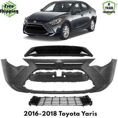 Front Bumper Cover Fascia & Bumper Upper Grille Kit For 2016-2018 Toyota Yaris - Image 1 of 4