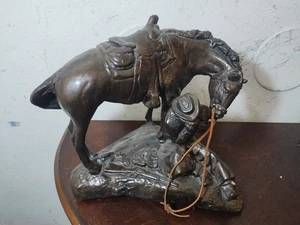 Bronze Colored Heavy Cast Statue Cowboy w/ Horse Western Style Crafted in Texas - Picture 1 of 6