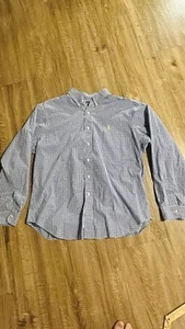 Ralph Lauren Classic Fit Langarm blau/weiß kariert Button Down Herren Hemd XL - Bild 1 von 7
