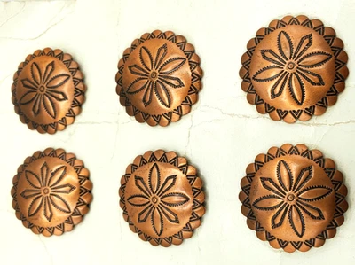 Vintage Lot 6 Solid Copper Shank Buttons w/Scalloped Edges Flowers, NOT Used - Image 1 of 4