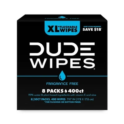 DUDE WIPES XL Flushable Wipes, Fragrance Free, 8 ct., 400 wipes - Image 1 of 4