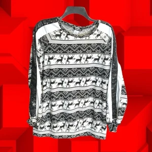 Heimish EE. UU. Camiseta para el Alma NUEVO Negro/Blanco Ciervo Copos de Nieve Lentejuelas Suéter Pequeño - Imagen 1 de 8