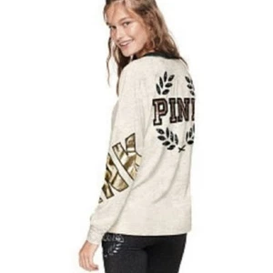 Victoria's Secret Pink Long Sleeve Top Heather Gray Sequins Bling Sz M Casual - Picture 1 of 7
