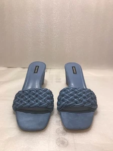 New! Nine West WNDRIAH 2 Faux Leather Woven Heels, Blue - Women's Size: 11M - Picture 1 of 5