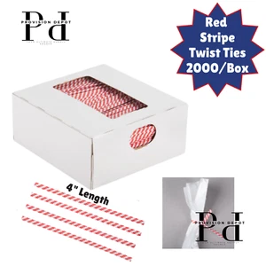 Secure Foods And Gifts With These 4" Red Stripe Bag Twist Ties - 2000/Box - Picture 1 of 1