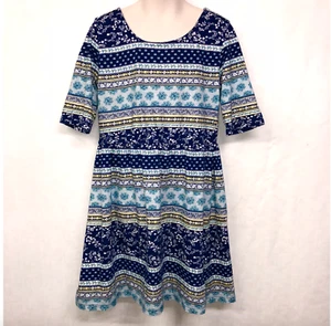 EUC Old Navy Größe Medium 8 Mädchen dunkelblau weiß Blumenmuster 100 % Baumwolle Kleid - Bild 1 von 6