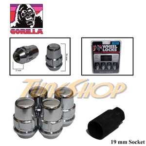 4 LOCK GORILLA 19MM SOCKET BULGE ACORN WHEELS RIM LUG NUT 12X1.5 12 1.5 CHROME M - Picture 1 of 2