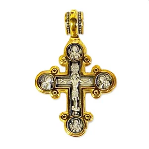 Sterling Silver 925 22kt Gold Plated Traditional Byzantine Style Lobed Cross - Picture 1 of 5