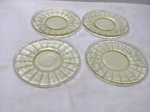4 Round Yellow Depression Glass Etched 6 Inch Plates - Picture 1 of 16