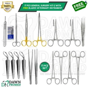 17 Pcs General Surgery Kit-2 With FREE Blades Veterinary Instrument German Grade - Picture 1 of 8