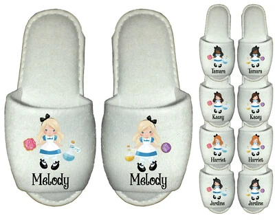 Alice in Wonderland Spa Personalised Slippers kids party adults looking glass