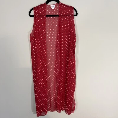 NWT LULAROE Women's Large JOY Red Polka Dots Longline Sleeveless Vest - Image 1 of 4