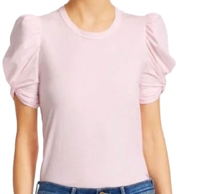 A.L.C. Blusa para mujer Kati cuello redondo mangas abullonadas algodón rosa claro talla pequeña Foto 1 de 4