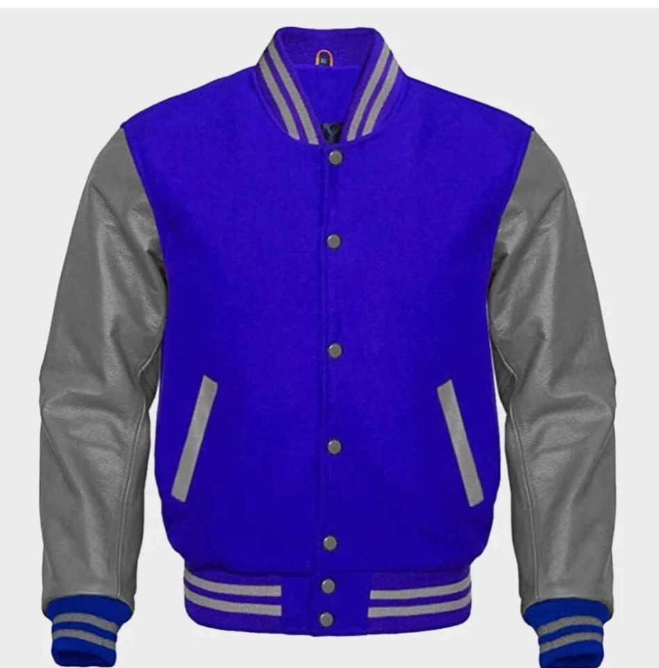 Blue and grey Varsity Jacket Men's – Baseball Bomber Style – Letterman - Image 1 of 1