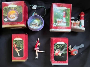 4 Lot Hallmark Keepsake Ornament Lighthouse Kincaid Skater Bird Christmas Magic - Picture 1 of 6