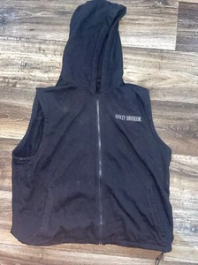 Men's Harley Davidson Black Sleeveless Vest Hooded Full Zip Jacket XL - Picture 1 of 9