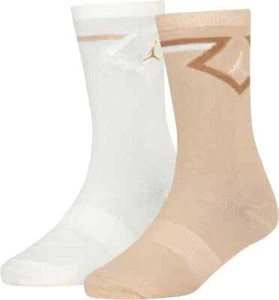 Nike Jordan Kids' Diamond Crew Socks 2 pck Brown/Cream Yth 5y-7y M Lightweight - Picture 1 of 5