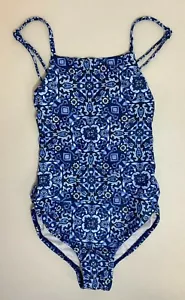 Seafolly Big High Neck Tank One Piece Swimsuit Celestial Batik Boho Size 8 - Picture 1 of 3