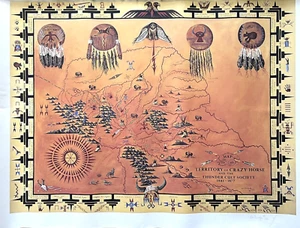 Map of Territory of Crazy Horse 1841-1877 Lakota Native Wall Art Poster Signed - Picture 1 of 8