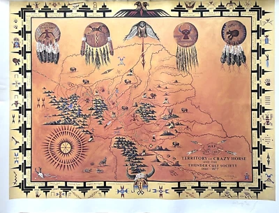 Map of Territory of Crazy Horse 1841-1877 Lakota Native Wall Art Poster Signed - Image 1 of 4