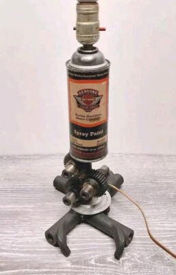 Harley Davidson Custom Handmade Lamp Spray Paint Gears Parts Table Desk - Image 1 of 4