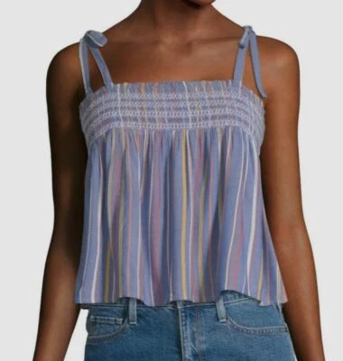 $84 Arizona Jean Co женщин синий в полоску без рукавов со сборками Майка размер M - Изображение 1 из 2