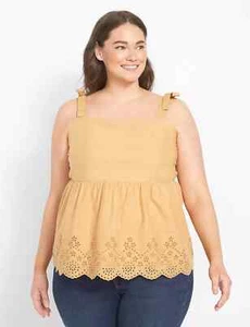 Lane Bryant Square-Neck Tie-Strap Tank Embroidered Hem Camel Plus Size 18 NWT - Picture 1 of 3