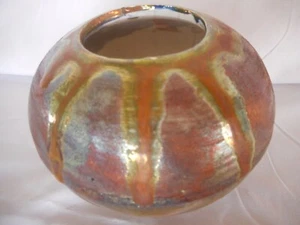 Metallic Pottery Handmade Studio Art Bulbous Round Signed Unknown Vase 3.5" - Picture 1 of 10