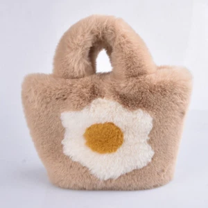 Mädchen Kunst Plüsch Fell Beuteltasche Tasche süß Blumendruck Clutch Handtasche Handtasche weich Tasche - Bild 1 von 17