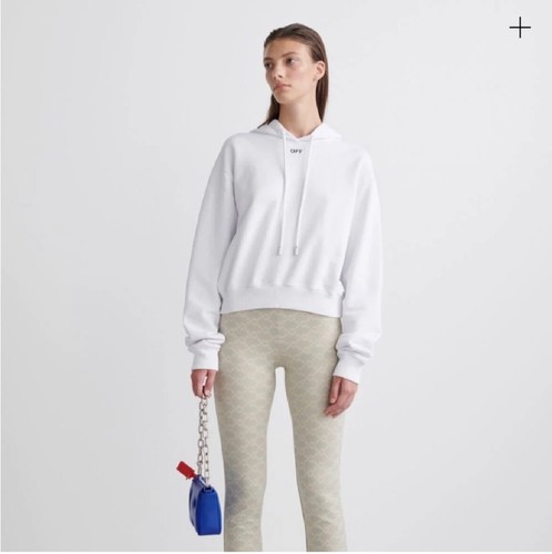 Felpa con cappuccio nuova Off White Stamp Cropped bianca XS